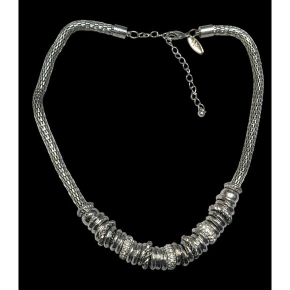 NY & Company Brutalist Glam Silver Tone Mesh Tube Necklace - Picture 1 of 6